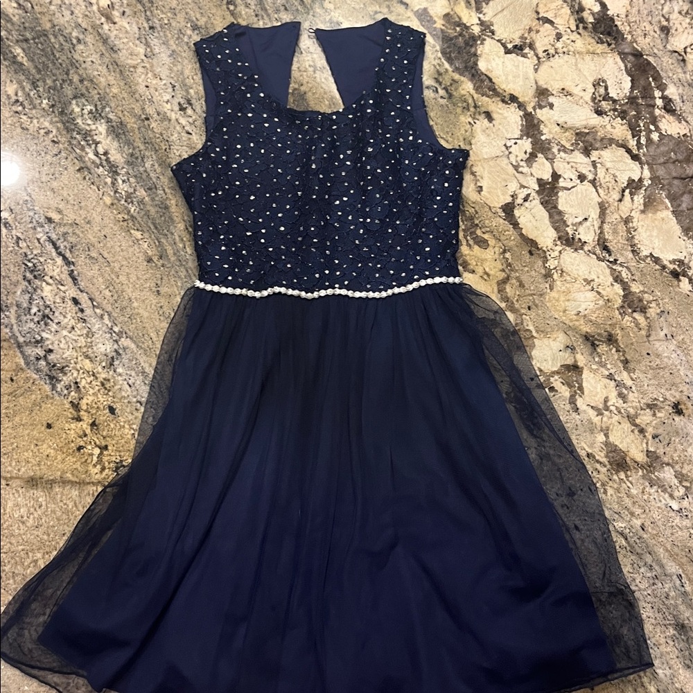 JcPenny by speechless Navy Blue Kids Dress with silver sparkle Details